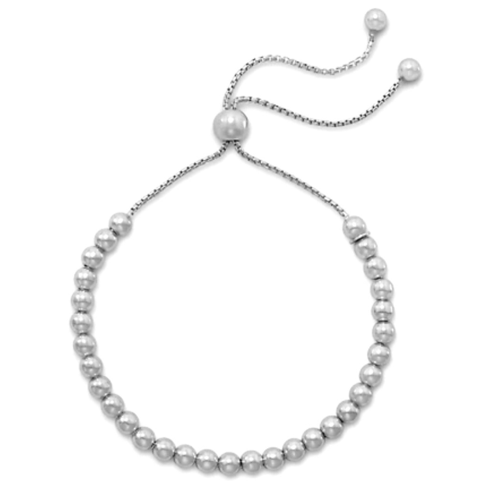 RHODIUM PLATED ROUND BEAD BRACELET